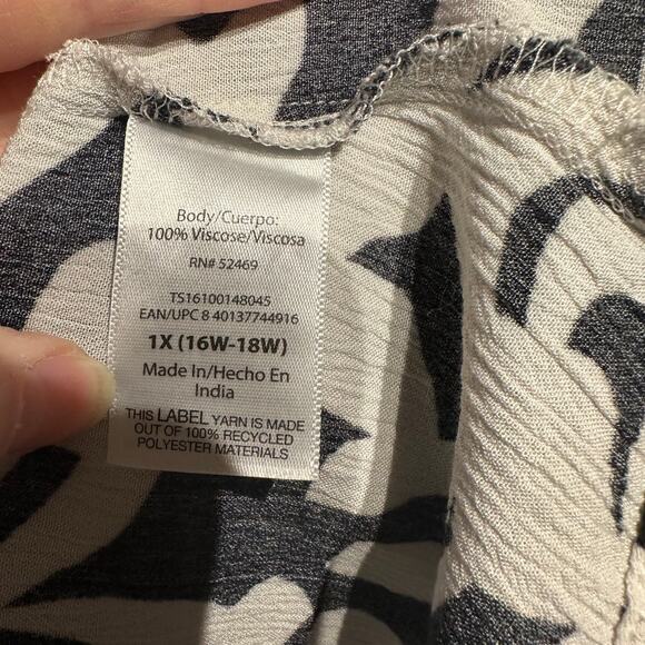 Terra & Sky Size 1X Blouse Black White Office Whimsygoth Boho - Picture 5 of 7